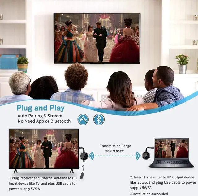 Alt view image 2 of 5 - TIMBOOTECH Wireless HDMI Transmitter and Receiver 4K, Streaming Media Video/Audio/File HDMI Wireless Extender 5G Kit for Laptop, Camera, Cable Box, Netfix, PS5, Phone to Monitor, Projector, HDTV 165FT