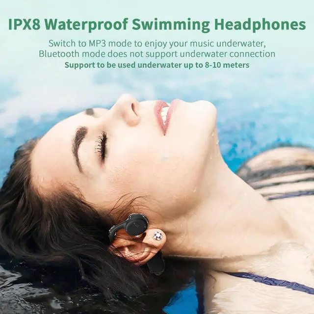 Alt view image 2 of 5 - Tulbeys Bone Conduction Headphones for SwimmingBluetooth 5.3 Open Ear Wireless Headphones, Built-in 8GB Storage Mp3 Player Workout Headset with Voice Assistant, IPX8 Waterproof Earphones