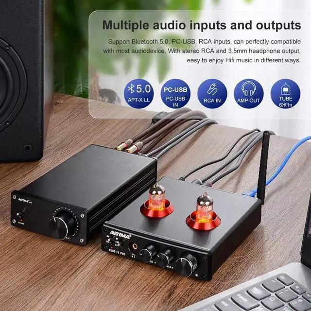 Alt view image 5 of 5 - AIYIMA Tube T6 PRO Bluetooth 5.0 Tube Preamplifier Hi-Fi Headphone Amp Vacuum Tube Preamp for Home Audio Amplifier Wireless Receiver Audio Decoder Preamp PC-USB DAC APTX