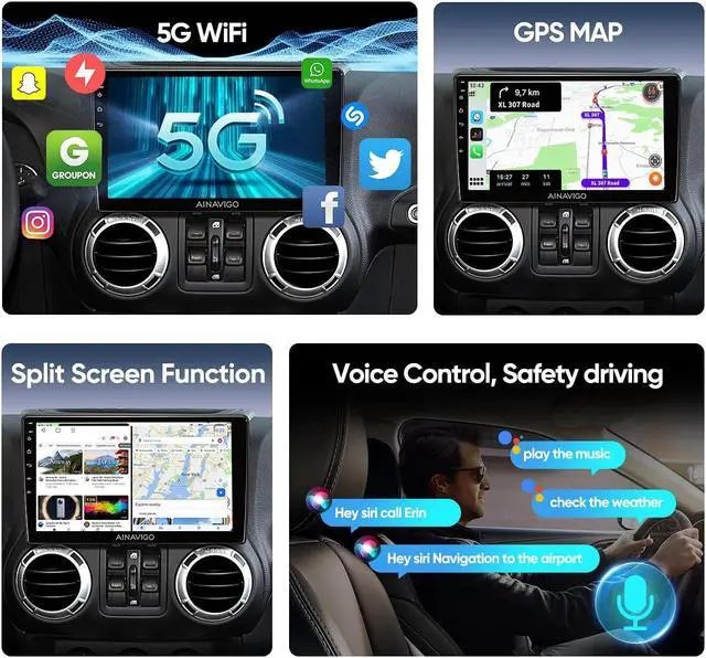Alt view image 5 of 5 - Qualcomm 8 Core 10.2'' Car Radio Stereo for Jeep Wrangler JK Compass Grand Cherokee Dodge with Android12/5G WiFi/Wireless carplay/Android auto/Touchscreen/GPS Navigation/Bluetooth/FM/HD Backup Camera