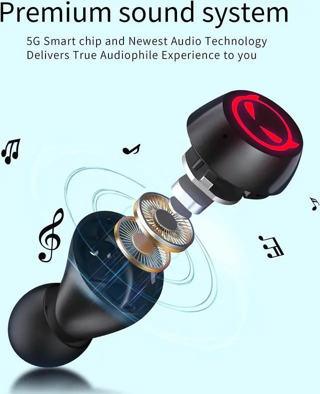 Alt view image 2 of 5 - AMAFACE Bluetooth 5.1 Wireless Earbuds, IPX5 Waterproof Stereo Headphones with Mic and Touch Control, In Ear Noise Reduction Sports Earphones with Wireless Charging Case