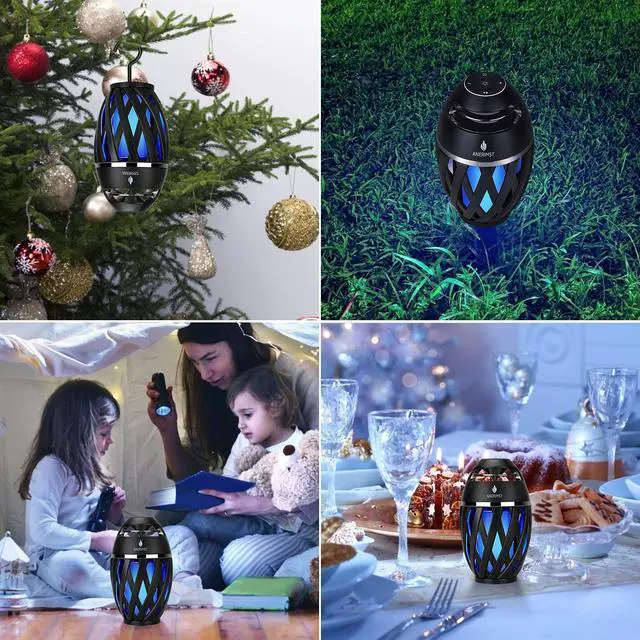 Alt view image 5 of 5 - ANERIMST Unique Gifts for Men, Outdoor Bluetooth Speaker Waterproof Wireless with Torch LED Light, Birthday Gift for Boyfriend Him Dad, Cool for Garden, Patio, Outside (Blue Light)