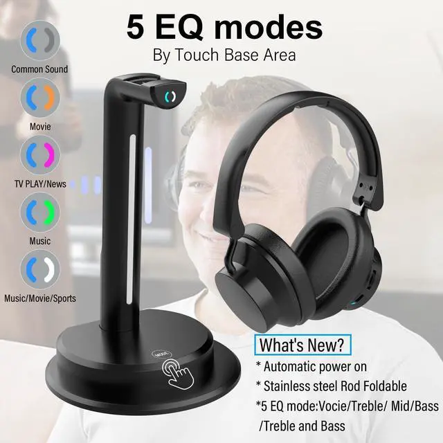 Alt view image 3 of 5 - ANSTEN Wireless Headphones for TV Watching w/Balance Control, Digital Optical RCA AUX 2.4 GHz Transmitter Charging Dock, Roller Volume Control, 5 Sound Modes, No Audio Lag, Auto Power On