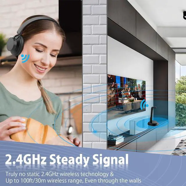 Alt view image 5 of 5 - ANSTEN Wireless Headphones for TV Watching w/Balance Control, Digital Optical RCA AUX 2.4 GHz Transmitter Charging Dock, Roller Volume Control, 5 Sound Modes, No Audio Lag, Auto Power On