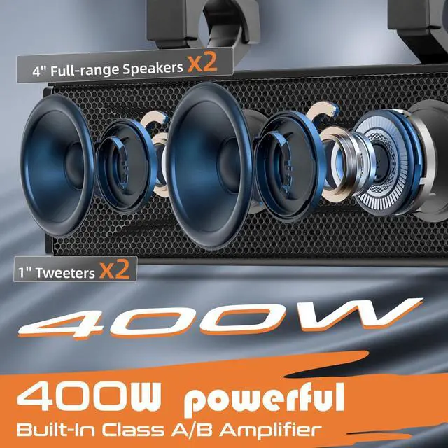 Alt view image 3 of 5 - purevox UTV Sound Bar 17 Inch 4-Speaker ATV SoundBar UTV Sound System SXS Speakers Waterproof Bluetooth Connectivity with Multicolor LED Lighting for UTV ATV Golf Cart Marine Boat