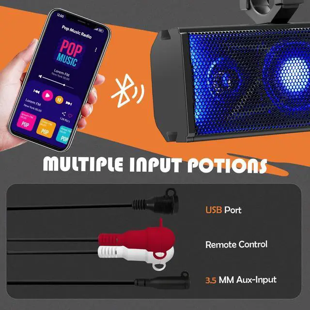 Alt view image 5 of 5 - purevox UTV Sound Bar 17 Inch 4-Speaker ATV SoundBar UTV Sound System SXS Speakers Waterproof Bluetooth Connectivity with Multicolor LED Lighting for UTV ATV Golf Cart Marine Boat