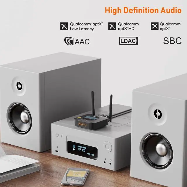 Alt view image 2 of 5 - 1Mii B06Pro+ HiFi Bluetooth Receiver, Hi-Res Bluetooth 5.1 Wireless Audio Adapter w/LDAC for Home Stereo, Long Range Bluetooth Receiver aptX HD Low Latency Volume Control LCD Display