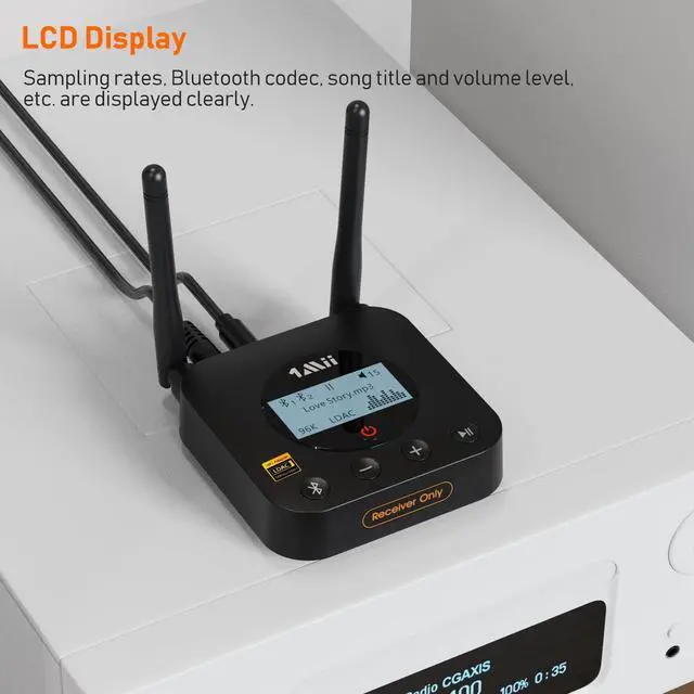 Alt view image 4 of 5 - 1Mii B06Pro+ HiFi Bluetooth Receiver, Hi-Res Bluetooth 5.1 Wireless Audio Adapter w/LDAC for Home Stereo, Long Range Bluetooth Receiver aptX HD Low Latency Volume Control LCD Display