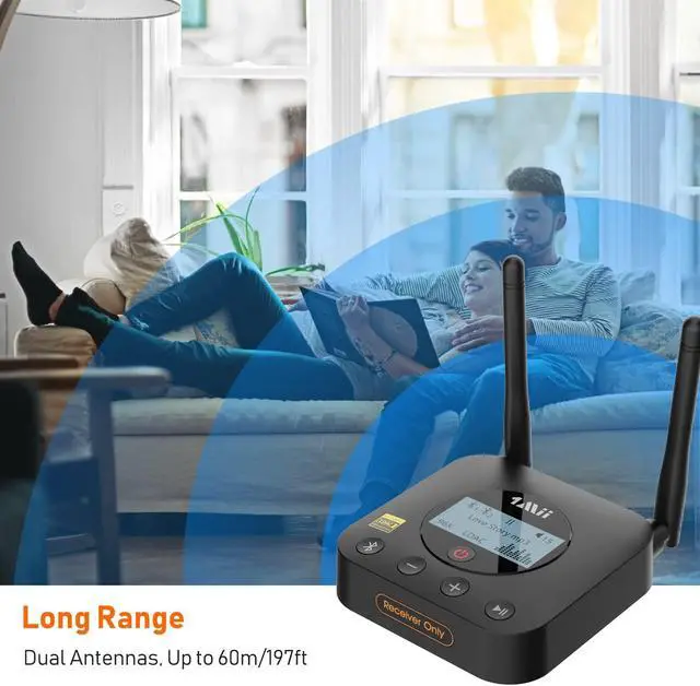 Alt view image 3 of 5 - 1Mii B06Pro+ HiFi Bluetooth Receiver, Hi-Res Bluetooth 5.1 Wireless Audio Adapter w/LDAC for Home Stereo, Long Range Bluetooth Receiver aptX HD Low Latency Volume Control LCD Display