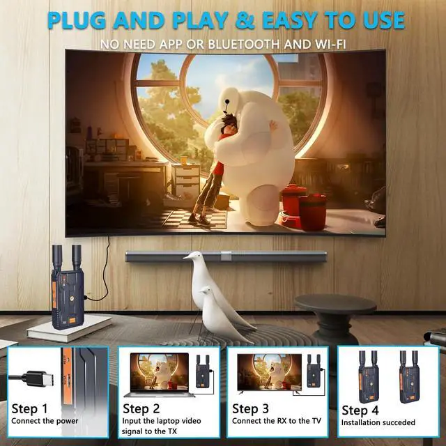 Alt view image 4 of 5 - Wireless HDMI Transmitter and Receiver 4K, 656FT(200M) Plug&Play Wireless HDMI Extender, 2.4/5G Wireless Video Transmission System for Streaming Video/Audio from Laptop/PC to HDTV/Projector/Monitor