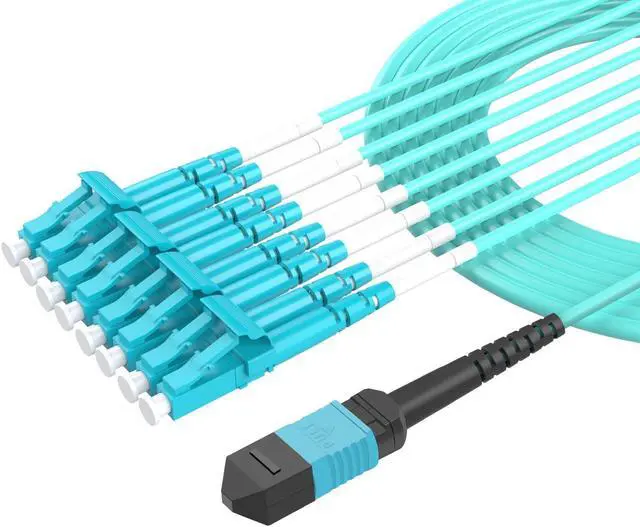 Main image of Buacoz 6 Meters OM4 8 Cores MPO-LC Connector Optical Fiber Patch Cord 50/125 Multimode Fan-Out Jumper Female to Female Type B 40G/100G 19.6ft Aqua