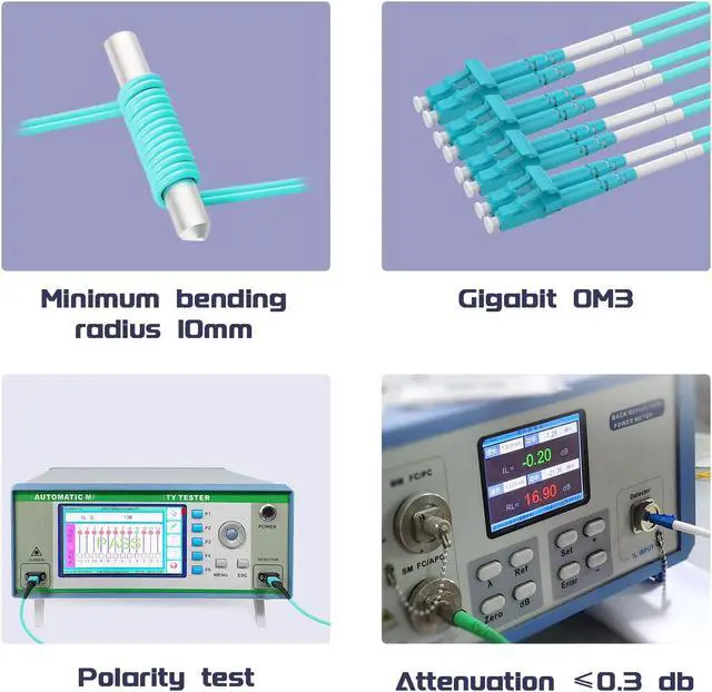 Alt view image 5 of 5 - Buacoz 6 Meters OM4 8 Cores MPO-LC Connector Optical Fiber Patch Cord 50/125 Multimode Fan-Out Jumper Female to Female Type B 40G/100G 19.6ft Aqua