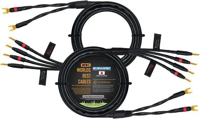 Main image of WORLDS BEST CABLES 8 Foot - Canare 4S11  Audiophile Grade - HiFi Star-Quad Bi-Wire Speaker Cable Pair with Eminence Gold Banana & Spade Connectors [Spade x2  Banana x4]
