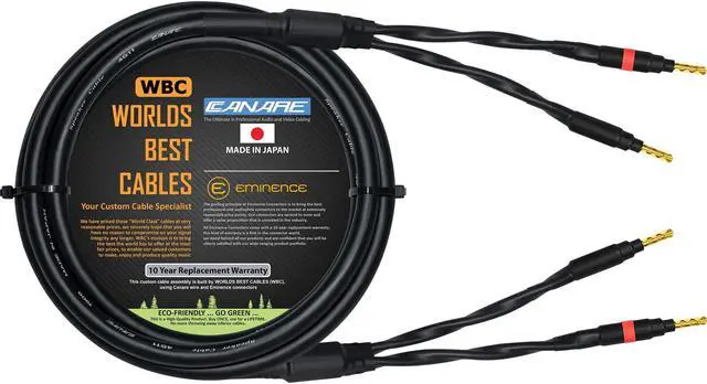 Main image of WORLDS BEST CABLES 3 Foot - Canare 4S11  Audiophile Grade - HiFi Star-Quad Single Speaker Cable for Center Channel with Eminence Gold Banana Connectors