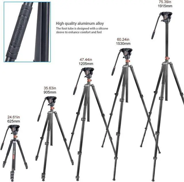 Alt view image 3 of 5 - Cayer BV30L 72 Inches Video Tripod System Kit and FP2450 Video Tripod