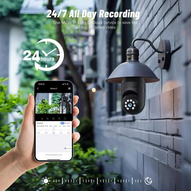 Alt view image 2 of 5 - Light Bulb Security Camera 5G WiFi 2K Light Socket Security Cameras Wireless Outdoor EseeCloud, 360 Screw in Sight Bulb Motion Detection Siren Alarm Lightbulb Camera 2-Way Audio Color Night Vision
