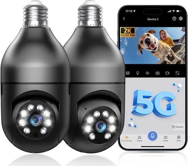 Main image of Light Bulb Security Camera 5G WiFi 2K Light Socket Security Cameras Wireless Outdoor EseeCloud, 360 Screw in Sight Bulb Motion Detection Siren Alarm Lightbulb Camera 2-Way Audio Color Night Vision