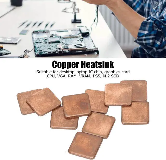 Alt view image 2 of 5 - 100pcs Copper Pad Shim Thermal Kit,Pure Copper Heatsink,Low Copper Plate Cooler Heat Sink for Cooling PC Components Laptop IC Chips CPU VGA, , VRAM, , M.2 SSD