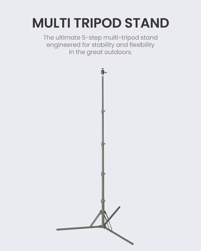 Alt view image 2 of 5 - CLAYMORE Tripod Stand (Light Khaki) - Lightweight Aluminum Outdoor Action Camera, Fan & Lighting Stand, 1/4" Mount, 19-75in, 360deg Ball Head, Wind-Resistant. Carrying Case and Dual-Sided Hook.