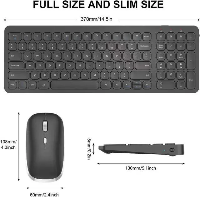 Alt view image 2 of 5 - cimetech Wireless Keyboard Mouse Combo, Compact Full Size Wireless Keyboard and Mouse Set Less Noise Keys 2.4G Ultra-Thin Sleek Design for Windows, Computer, PC, Notebook, Laptop - Matte Black