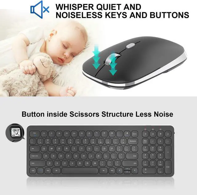 Alt view image 3 of 5 - cimetech Wireless Keyboard Mouse Combo, Compact Full Size Wireless Keyboard and Mouse Set Less Noise Keys 2.4G Ultra-Thin Sleek Design for Windows, Computer, PC, Notebook, Laptop - Matte Black