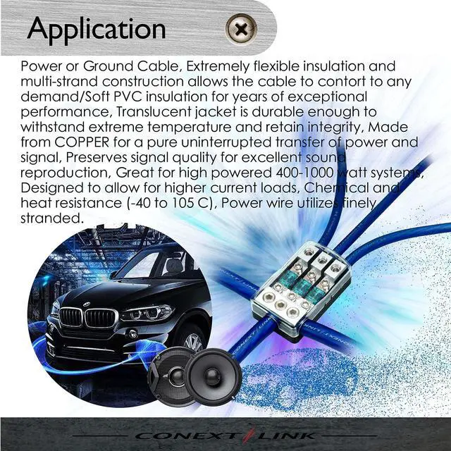 Alt view image 5 of 5 - Conext Link 25 FT 1/0 AWG 0 GA Full Gauge Battery Power Cable Ground Wire Frost Blue OFC Copper 10046