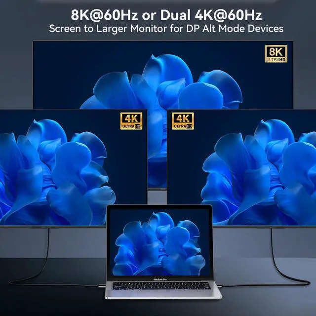 Alt view image 2 of 5 - Cuxnoo USB 4 Cable Replacement for Thunderbolt 4/3 Cable Support 8K HD Display, 40 Gbps Data Transfer, and 240W Fast Charge C-C Cable for Type-C MacBook Pro/Air Laptop, Monitor, Hub, etc, 3.3ft, Angle