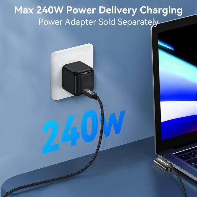 Alt view image 3 of 5 - Cuxnoo USB 4 Cable Replacement for Thunderbolt 4/3 Cable Support 8K HD Display, 40 Gbps Data Transfer, and 240W Fast Charge C-C Cable for Type-C MacBook Pro/Air Laptop, Monitor, Hub, etc, 3.3ft, Angle