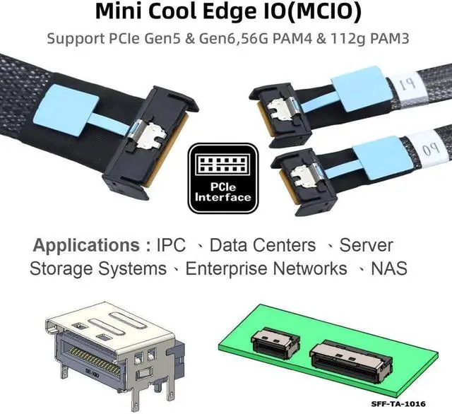 Alt view image 4 of 5 - chenyang PCI-E 5.0 Mini Cool Edge IO MCIO 8X 74Pin 1 to 2 MCIO 4X 38Pin SFF-TA-1016 Extension Data Cable 0.5M