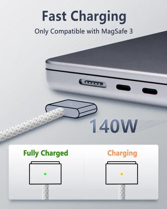 Alt view image 3 of 5 - DERLULU USB-C to Magnetic 3 Fast Charging Cable (6.6 ft/2 m), USB C Cable Compatible with MacBook Air (15''/13'' M3 2024, 15" M2 2023, 13" M2 2022), MacBook Pro (16"/14" 2023/2021), Space Gray