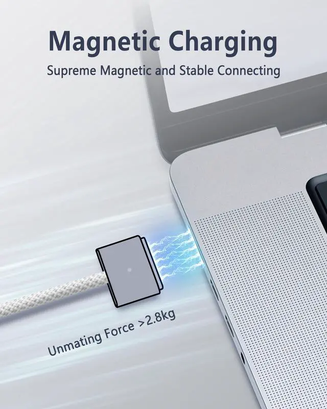 Alt view image 2 of 5 - DERLULU USB-C to Magnetic 3 Fast Charging Cable (6.6 ft/2 m), USB C Cable Compatible with MacBook Air (15''/13'' M3 2024, 15" M2 2023, 13" M2 2022), MacBook Pro (16"/14" 2023/2021), Space Gray