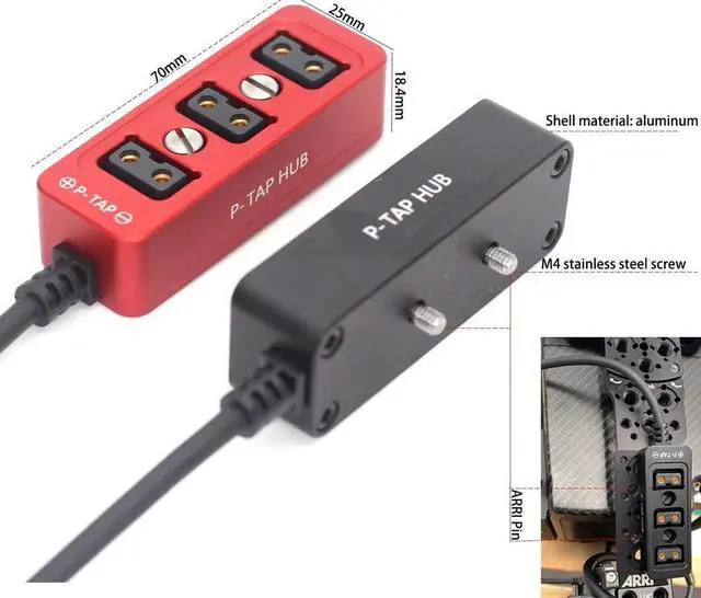 Alt view image 4 of 4 - DRRI 3 Port P-tap to Dtap Metal Power Distribution Box with 1/4" Thread for ARRI Red Tilta Handle BMPCC 4K 6K (Black)