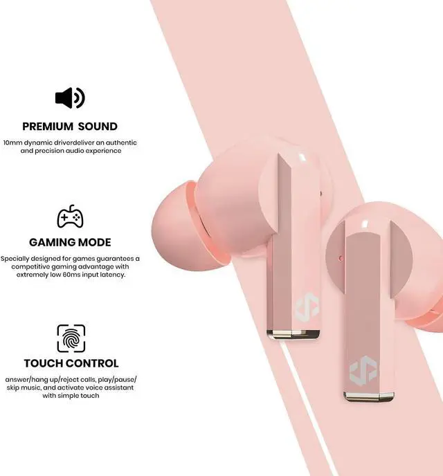 Alt view image 3 of 5 - dyplay Active Noise Cancelling True Wireless Earbuds, Bluetooth 5.0 in-Ear Headphones with Premium Stereo Sound, 10min Fast Charge/Touch Control/Wireless Charge/20H Playtime (Pink)