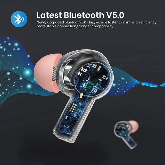 Alt view image 4 of 5 - dyplay Active Noise Cancelling True Wireless Earbuds, Bluetooth 5.0 in-Ear Headphones with Premium Stereo Sound, 10min Fast Charge/Touch Control/Wireless Charge/20H Playtime (Pink)