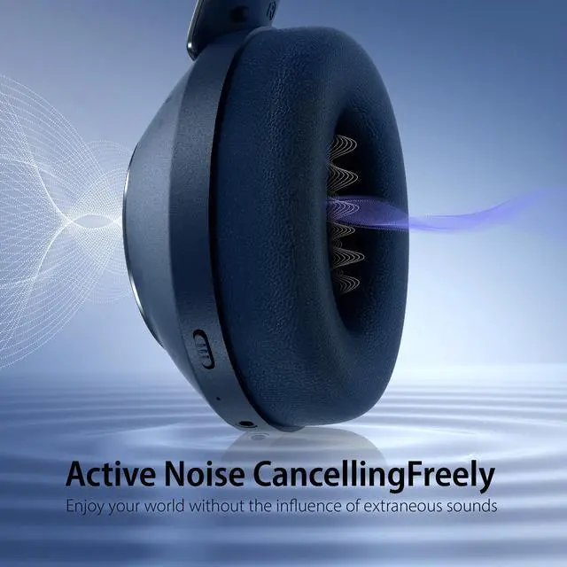 Alt view image 4 of 5 - EAORUL Active Noise Cancelling Bluetooth Over-Ear Wireless Headphones - 100H Playtime, Deep Bass, Travel (Blue)
