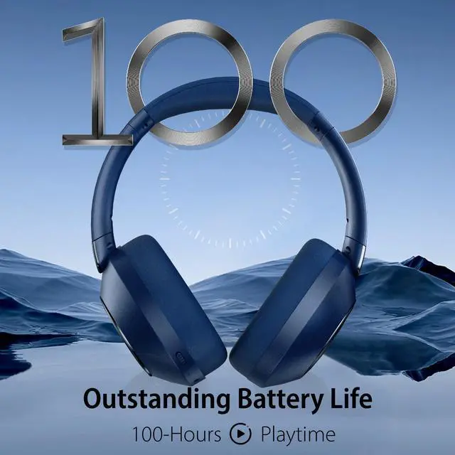 Alt view image 2 of 5 - EAORUL Active Noise Cancelling Bluetooth Over-Ear Wireless Headphones - 100H Playtime, Deep Bass, Travel (Blue)