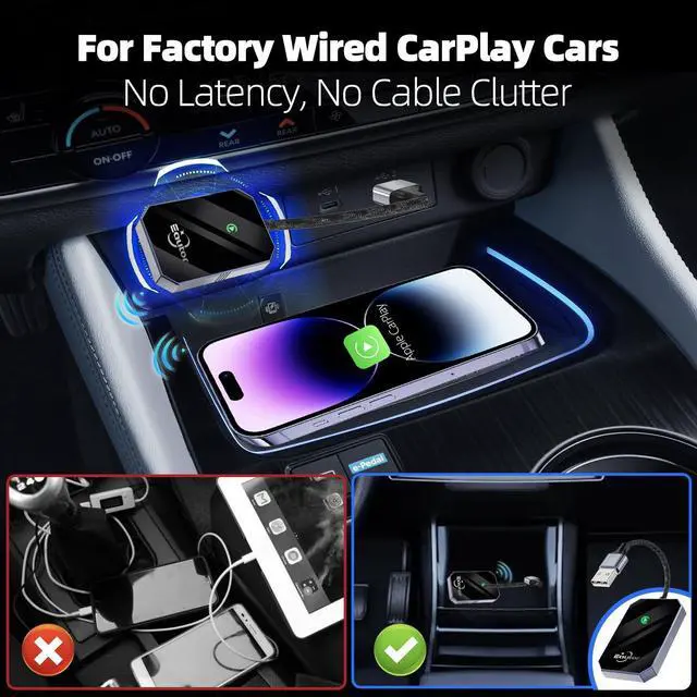 Alt view image 2 of 5 - Wireless CarPlay Adapter for Apple, Converts Factory Wired Car Play to Wireless, Dongle Plug & Play Carplay for Cars 2017+ with iPhone iOS 10+