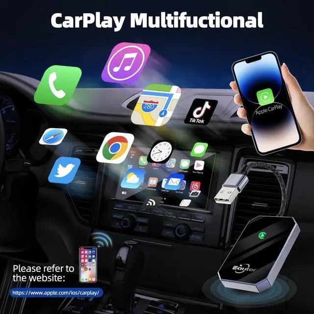 Alt view image 4 of 5 - Wireless CarPlay Adapter for Apple, Converts Factory Wired Car Play to Wireless, Dongle Plug & Play Carplay for Cars 2017+ with iPhone iOS 10+