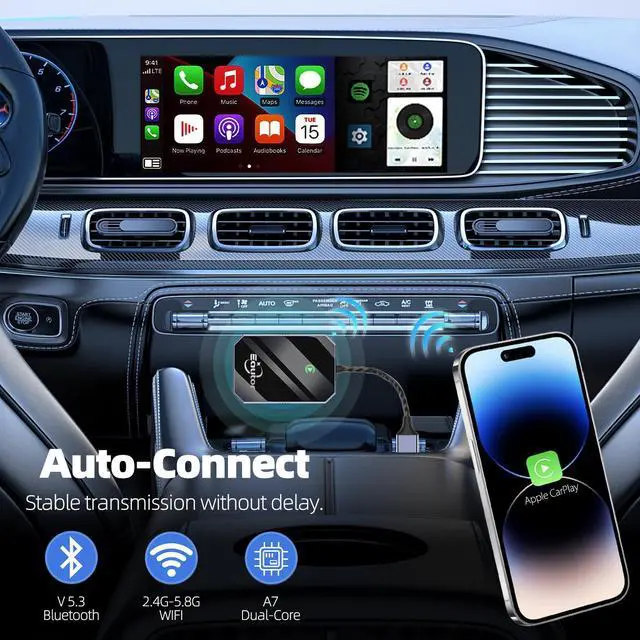 Alt view image 5 of 5 - Wireless CarPlay Adapter for Apple, Converts Factory Wired Car Play to Wireless, Dongle Plug & Play Carplay for Cars 2017+ with iPhone iOS 10+