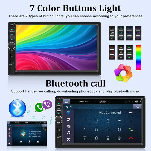 Alt view image 4 of 5 - 7 inch Double Din CarPlay Car Stereo with Car Play and Android Auto, 7inch Touch Screen Radio with Mirror Link/SWC/Bluetooth/FM Radio + Reverse Camera+ Remote Control