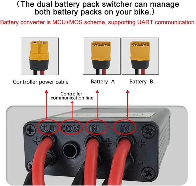 Alt view image 2 of 5 - Ejoyous Dual Battery Connector, 20V-72V Double Battery Discharge Converter, XT60, Black