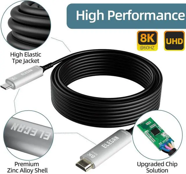 Alt view image 2 of 5 - Elecan 8K Fiber Optic USB C to HDMI Cable 50 Ft, 8K@60Hz 4K@120Hz, HDR, Active Optical USB 3.1 Type-C to HDMI 2.1 Cord Compatible Thunderbolt 3/4 for Galaxy MacBook Pro/Air iPad Pro Surface Dell HP