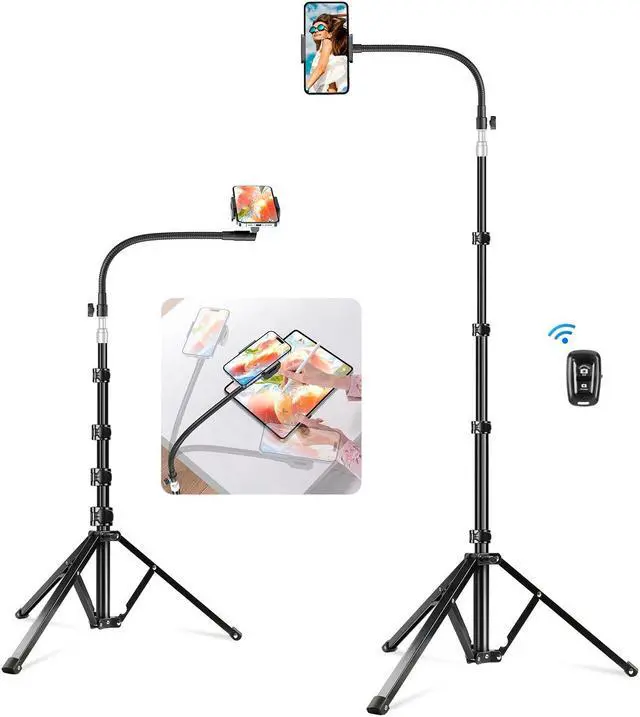 Main image of elitehood 80 Tall Phone Stand Tripod, Floor Phone Recording Stand, Heavy Duty Adjustable iPhone Tripod Stand Compatible with iPhone 15 14 13 12