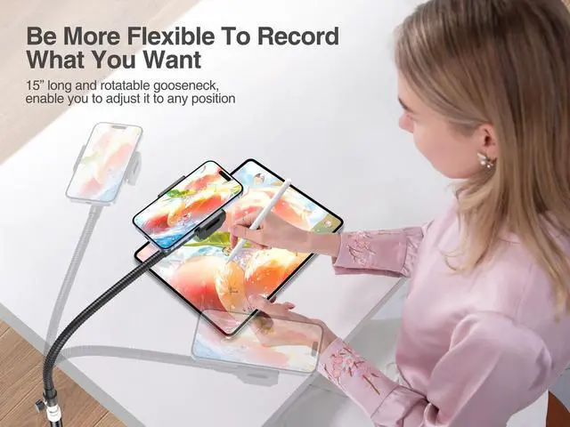 Alt view image 2 of 5 - elitehood 80 Tall Phone Stand Tripod, Floor Phone Recording Stand, Heavy Duty Adjustable iPhone Tripod Stand Compatible with iPhone 15 14 13 12