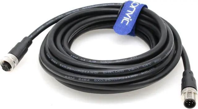 Main image of Eonvic Industrial M12 5 Pin Male to Female Aviation Sensor Connector Electrical PVC Cable 5M