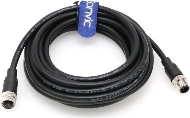 Alt view image 2 of 5 - Eonvic Industrial M12 5 Pin Male to Female Aviation Sensor Connector Electrical PVC Cable 5M