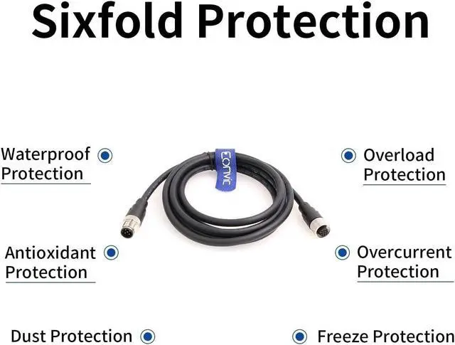 Alt view image 3 of 5 - Eonvic Industrial M12 5 Pin Male to Female Aviation Sensor Connector Electrical PVC Cable 5M