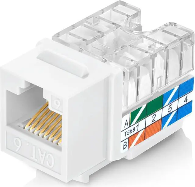 Main image of Everest 90° Angled RJ45 Cat6 Keystone Jacks 50-Pack in White - Slim Profile Female RJ45 Connectors - Cat 6 Keystone Jack - Compatible with 90° Angled Speed Termination Tool - easyJACK (B094WB91H3)