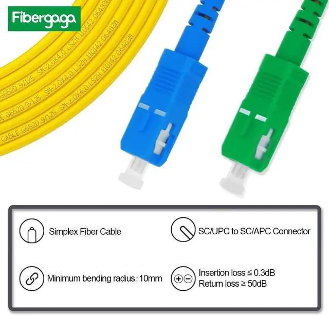 Alt view image 2 of 5 - Fibergaga-50m(164ft) OS2 SC/UPC to SC/APC Fiber Patch Cable Single Mode, Simplex, Length Option: 0.5M(1.6ft)-50m(164ft) 9/125µm 2.0mm Diameter Fiber Optic Cable, OS1/OS2 Compatible