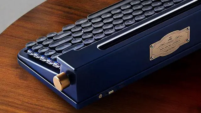 Alt view image 2 of 4 - FINEDAY [Full Aluminum Keyboard 3.0, Cherry MX Blue Switch, Retro Mechanical, Bluetooth 5.0 & USB, Connects 4 Devices, for PC/Mac/iPhone/iPad (83 Full Aluminum - Navy)